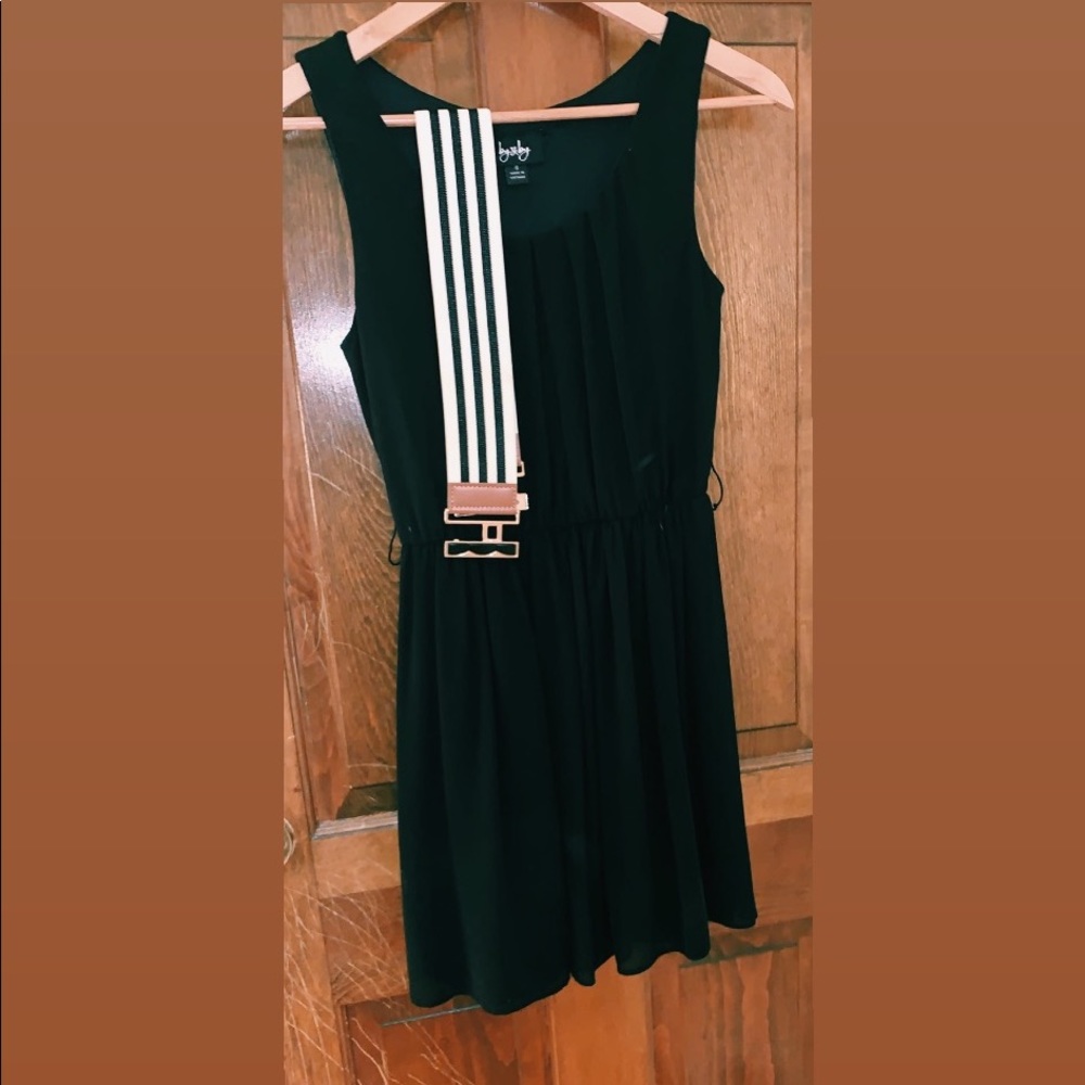 Black dress with striped belt